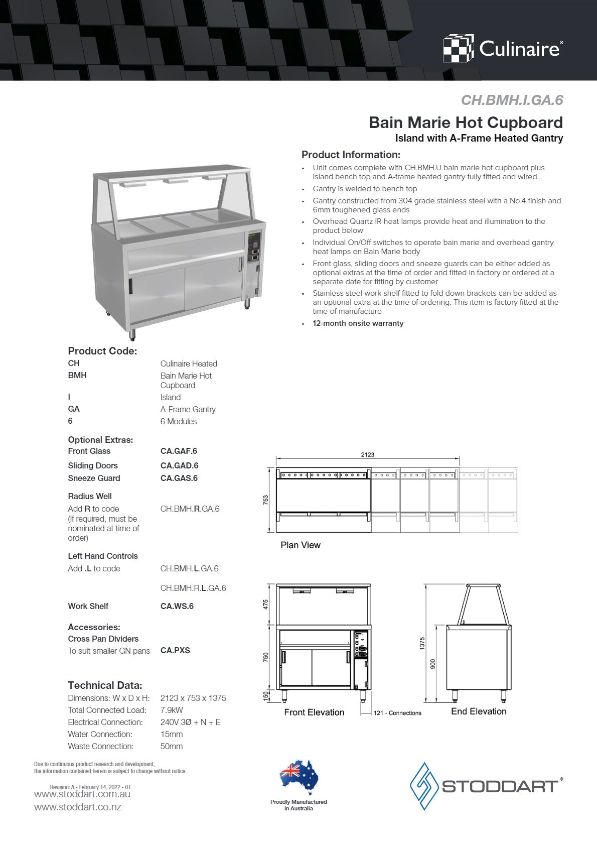 Culinaire CH.BMH.I.GA.6 - Bain Marie Island With A Frame Gantry