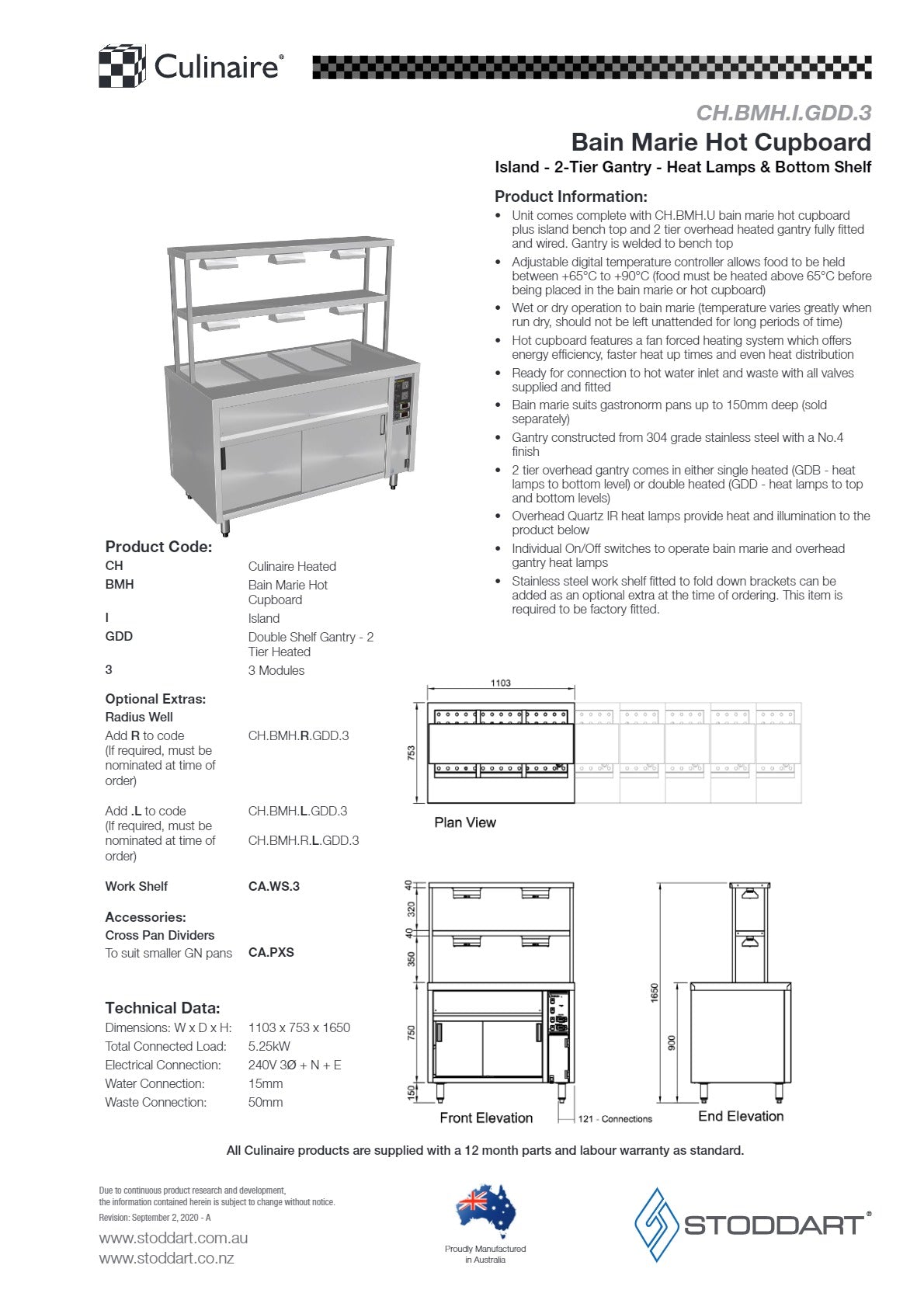 Culinaire CH.BMH.I.GDD.3 - Bain Marie Island With Double Gantry