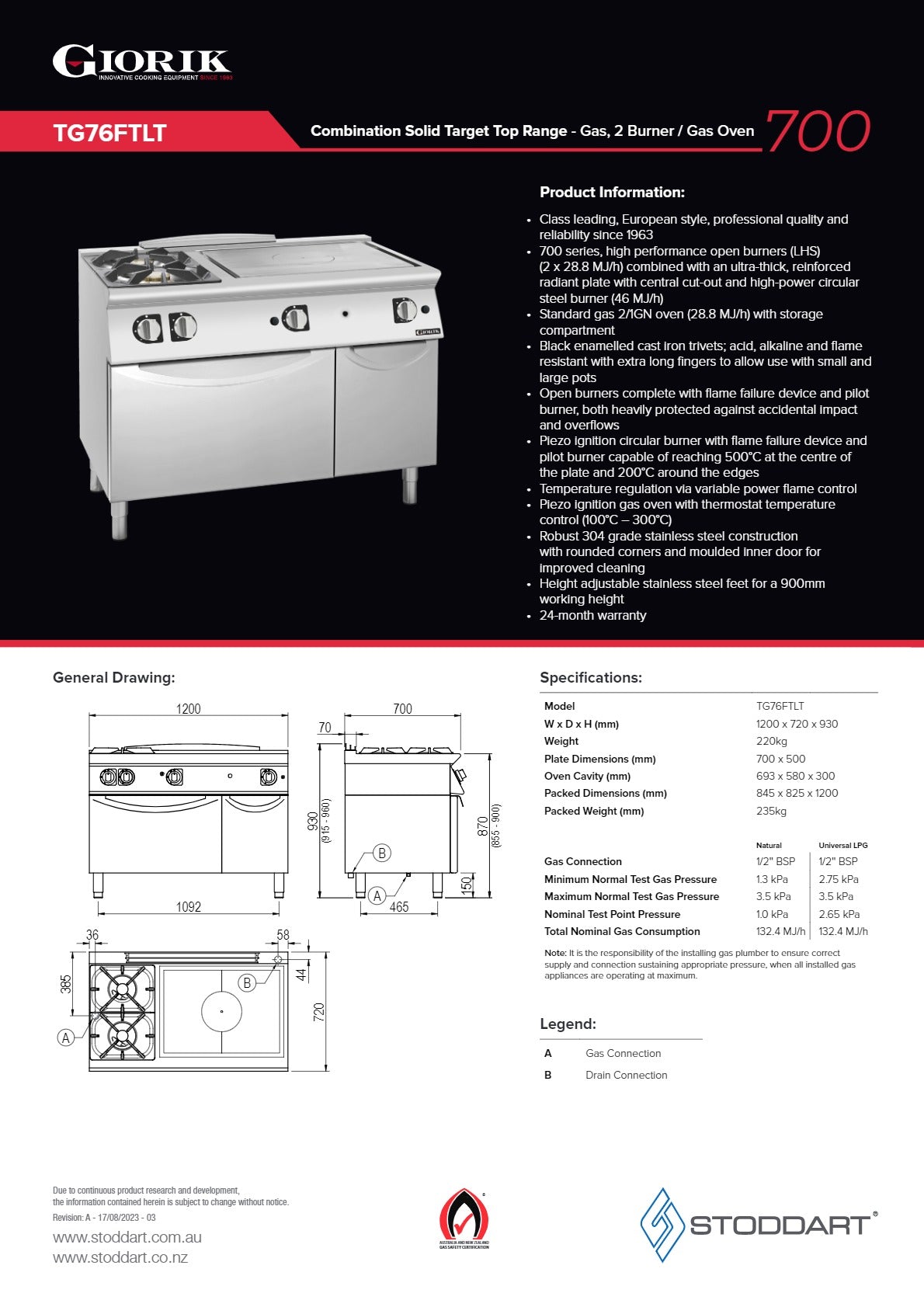 Giorik 700 Series TG76FTLT - Range Oven