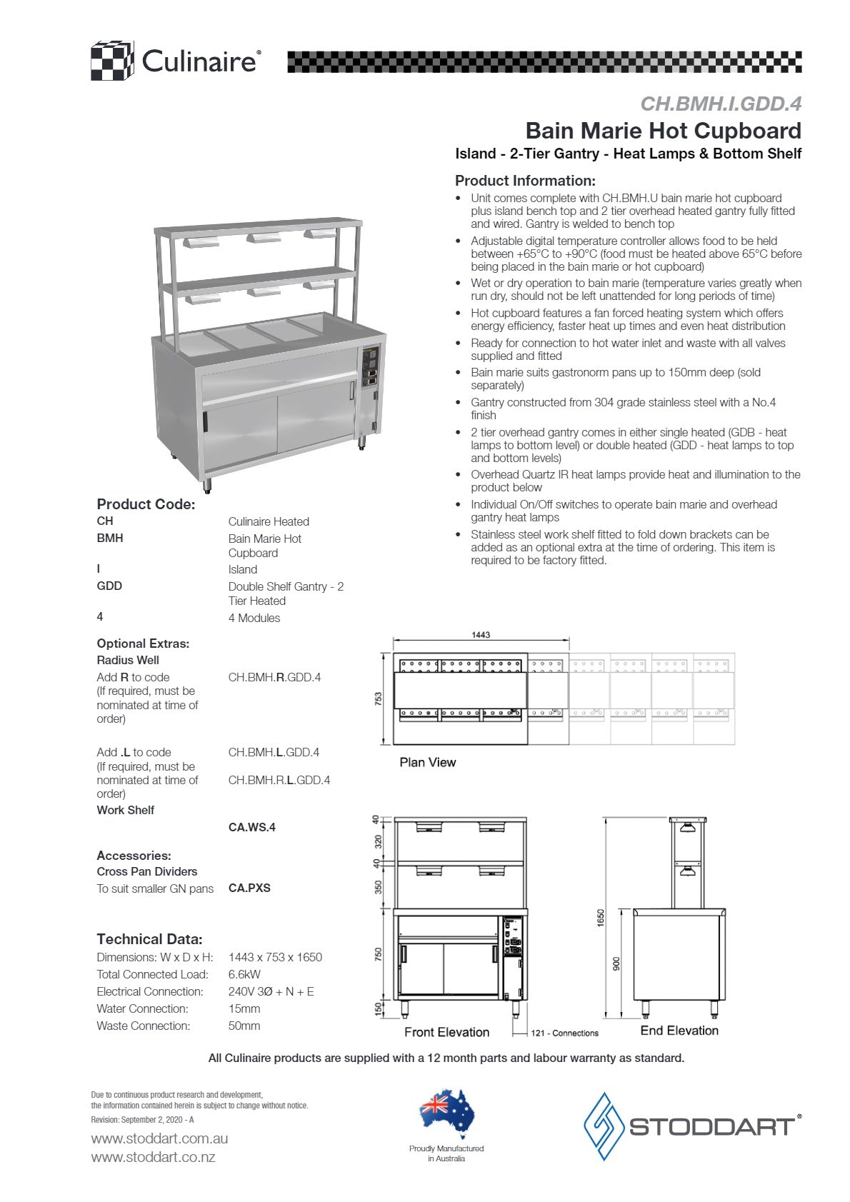 Culinaire CH.BMH.I.GDD.4 - Bain Marie Island With Double Gantry