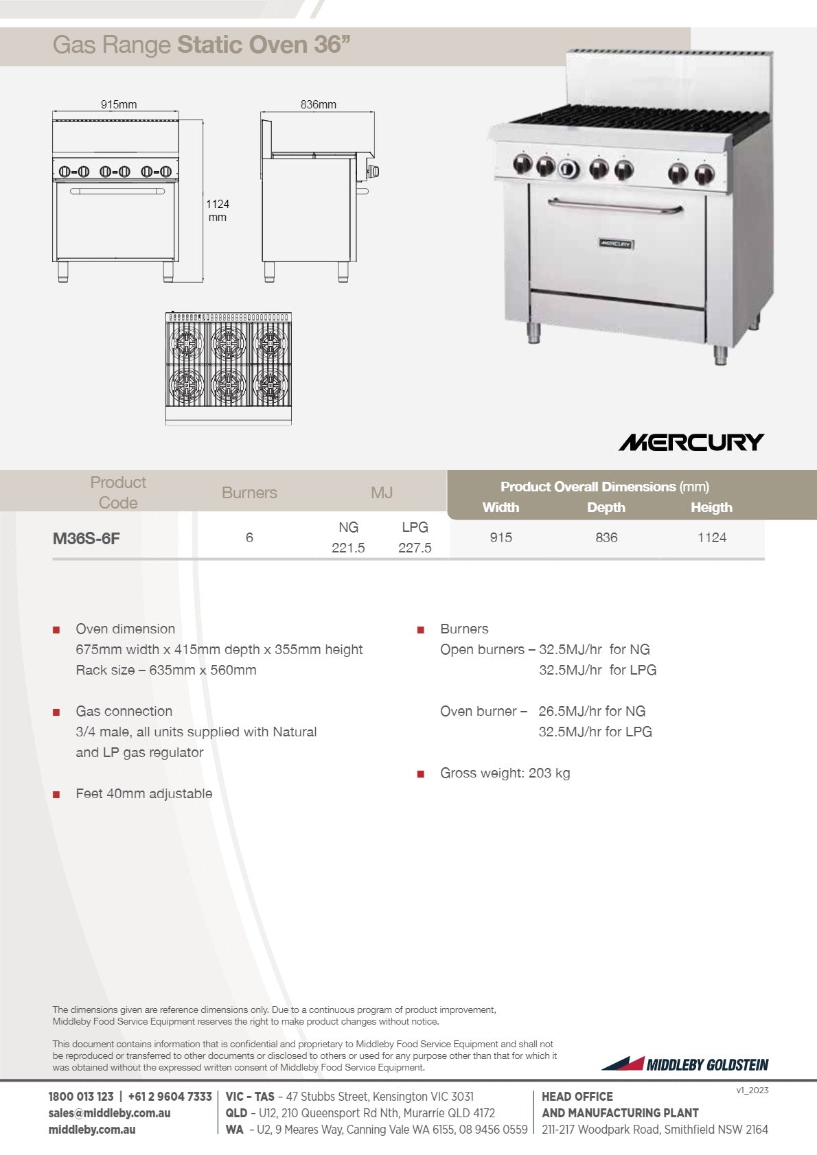 Mercury M36S-6F - Range Oven