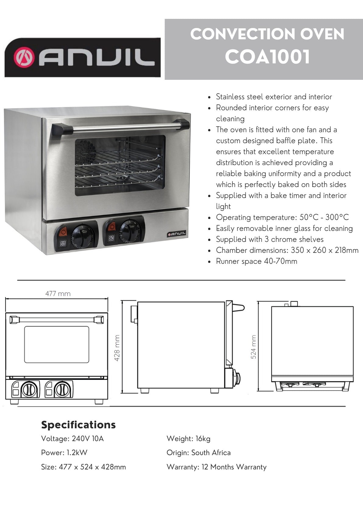 Thumbnail - Anvil COA1001 - Convection Oven