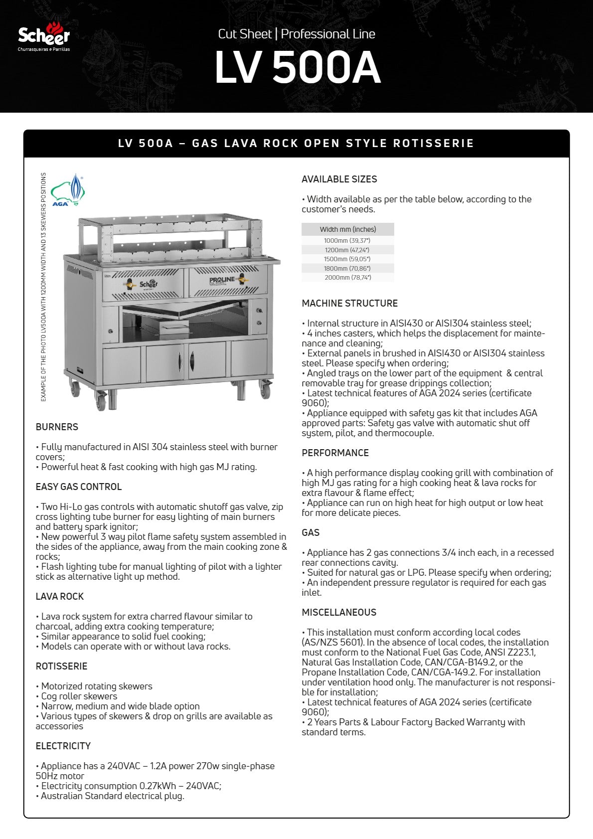 Scheer Proline LV500A - 1500mm Gas Lava Rock Open Rear Rotisserie