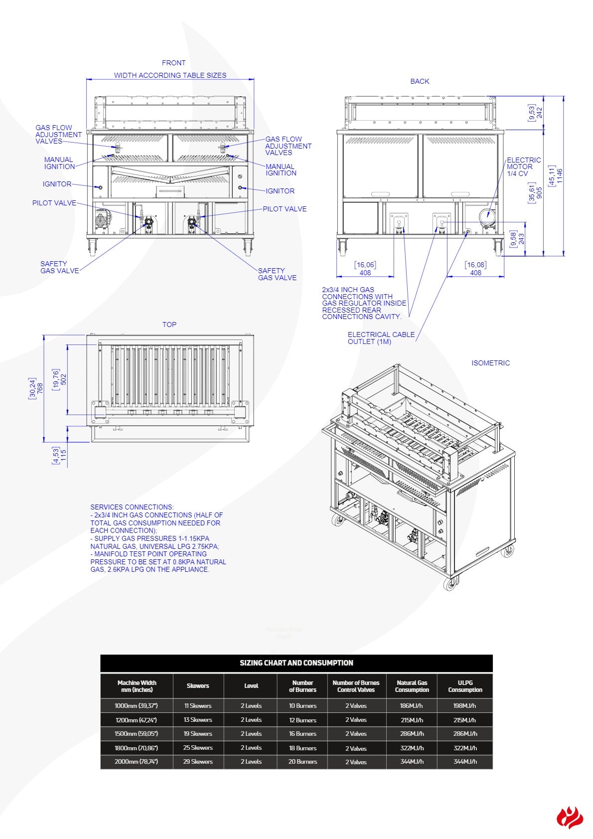 Scheer Proline LV500A - 1500mm Gas Lava Rock Open Rear Rotisserie