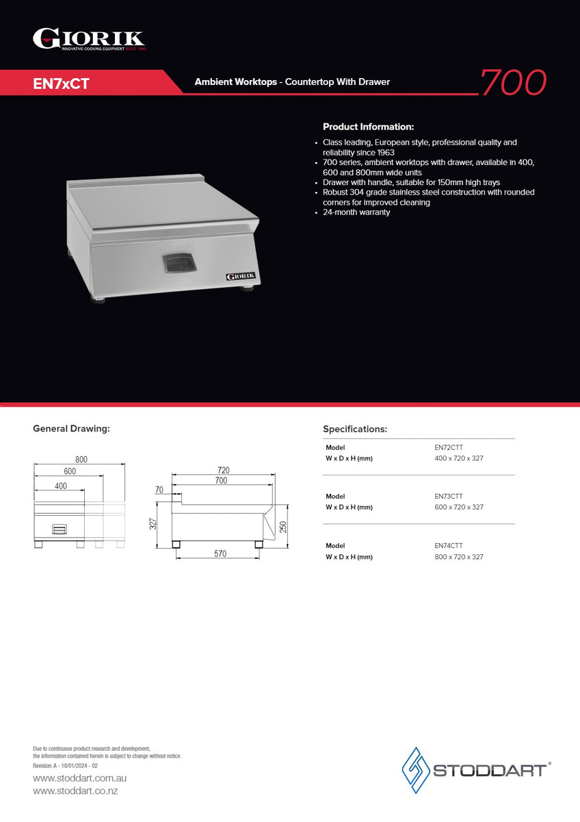 Giorik EN74CT - Worktop with Drawer | SilverChef