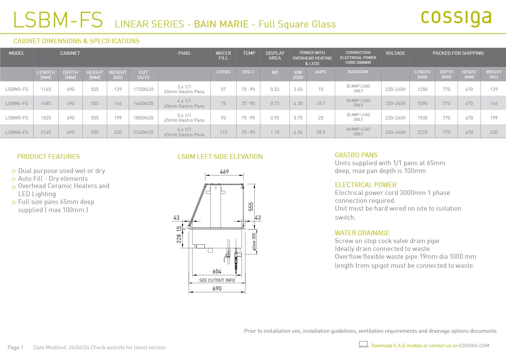 Thumbnail - Cossiga Linear Series LSBM3-FS - Bain Marie with Full Square Glass