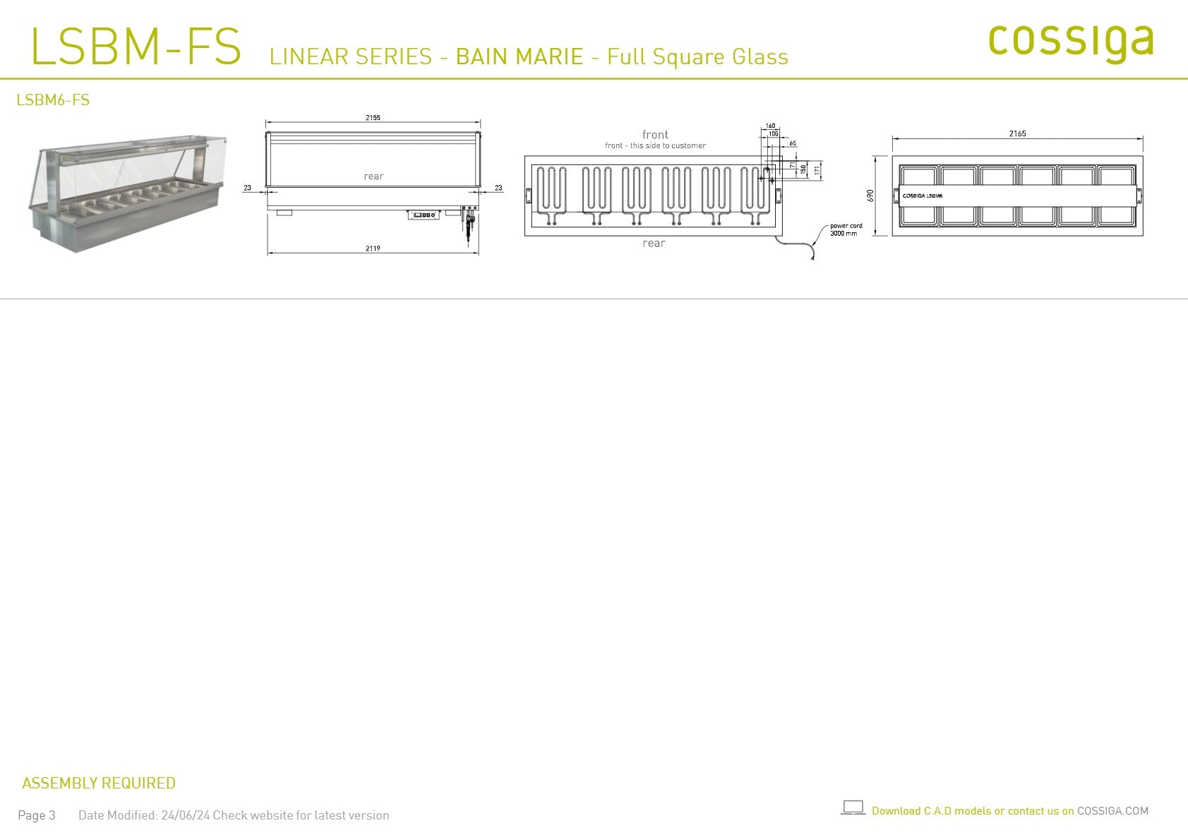 Thumbnail - Cossiga Linear Series LSBM6-FS - Bain Marie with Full Square Glass