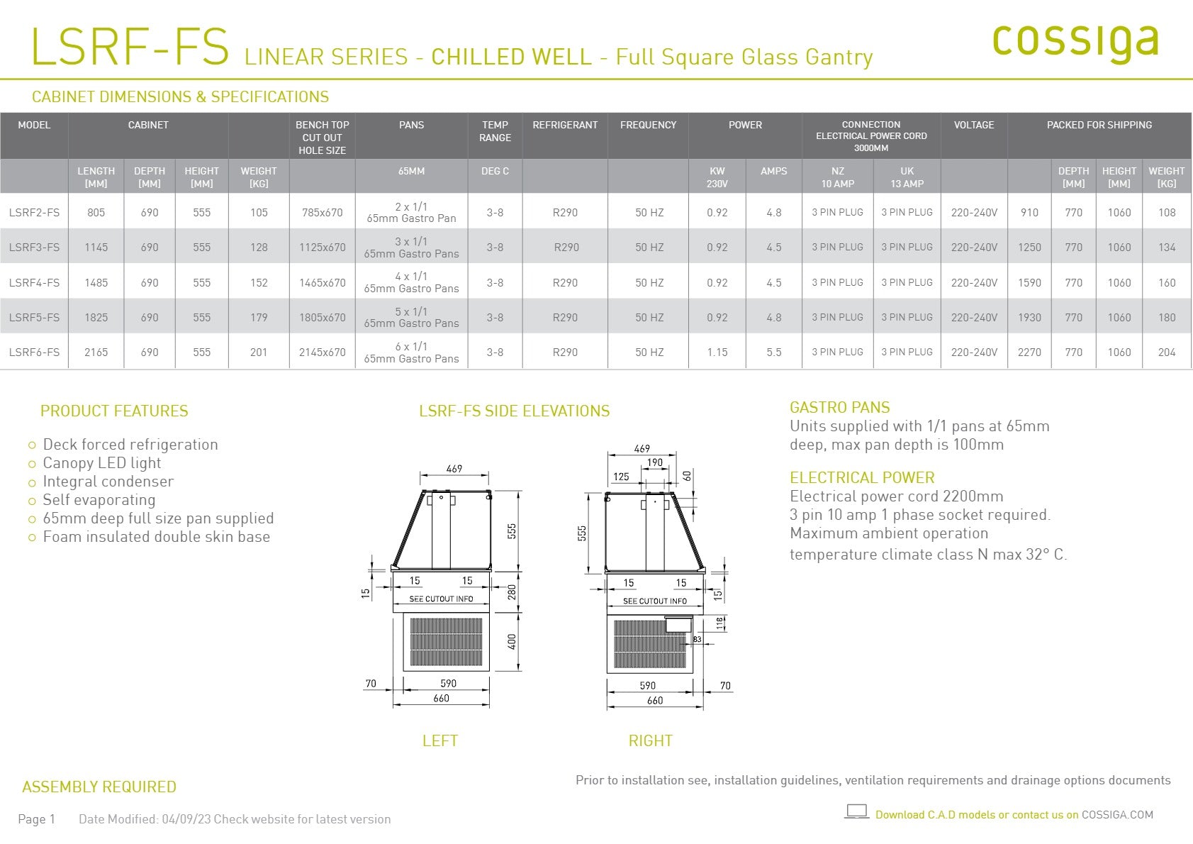 Cossiga Linear Series LSRF5-FS - Drop-In Chilled Well with Full Square Glass Gantry