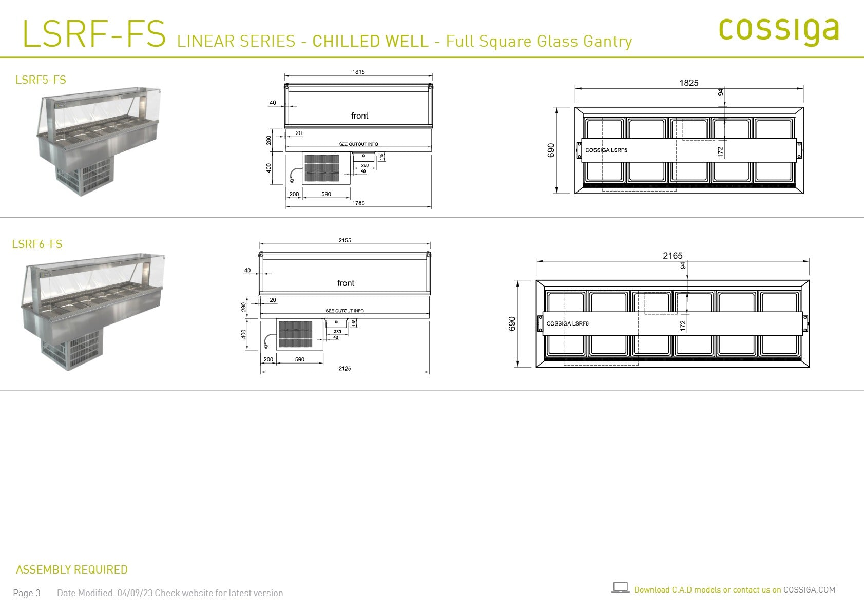 Cossiga Linear Series LSRF5-FS - Drop-In Chilled Well with Full Square Glass Gantry