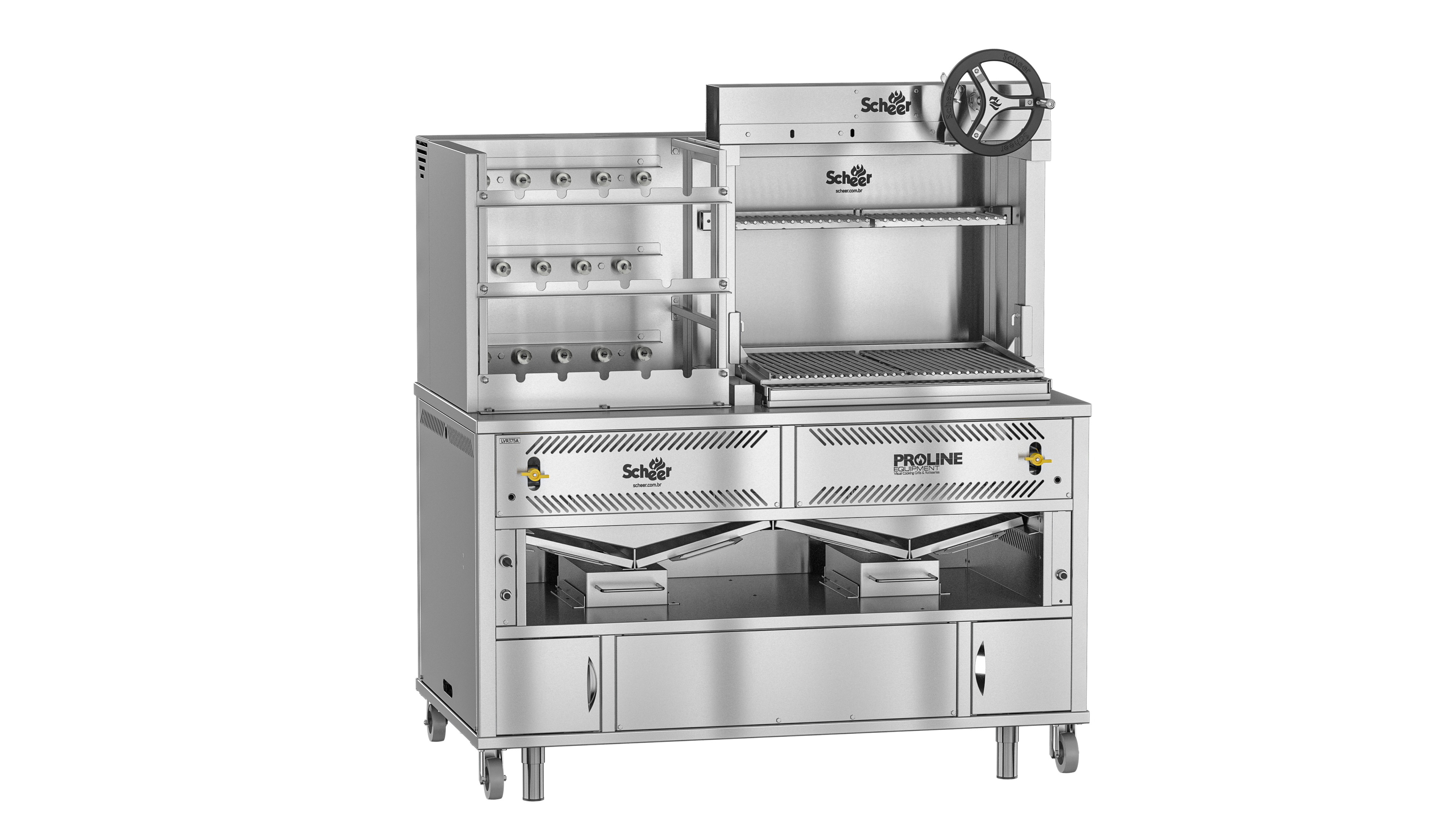 Scheer Proline LVR375A - 1500mm Gas Lava Rock Combo Rotisserie & Wheel Lift Grill