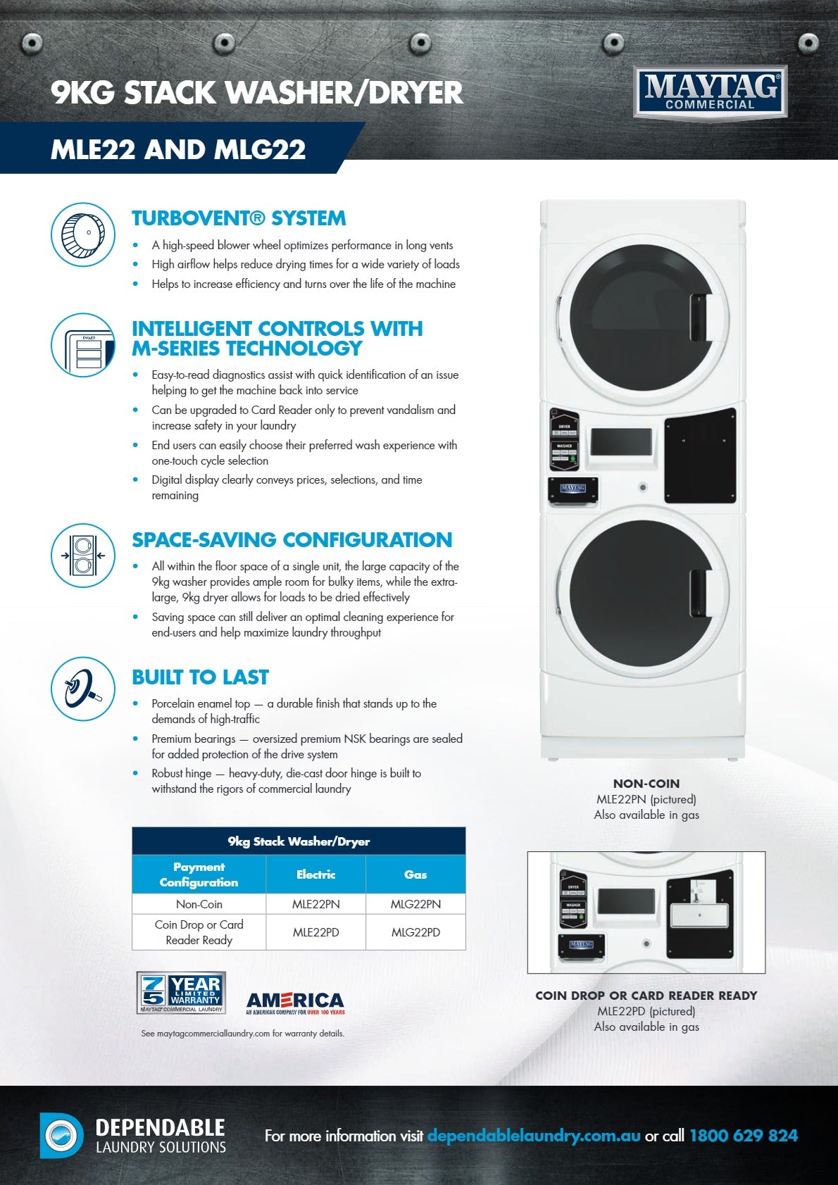 Thumbnail - Maytag Commercial MLE22PD - Coin Or Card Operated Electric Stack Washer/Dryer