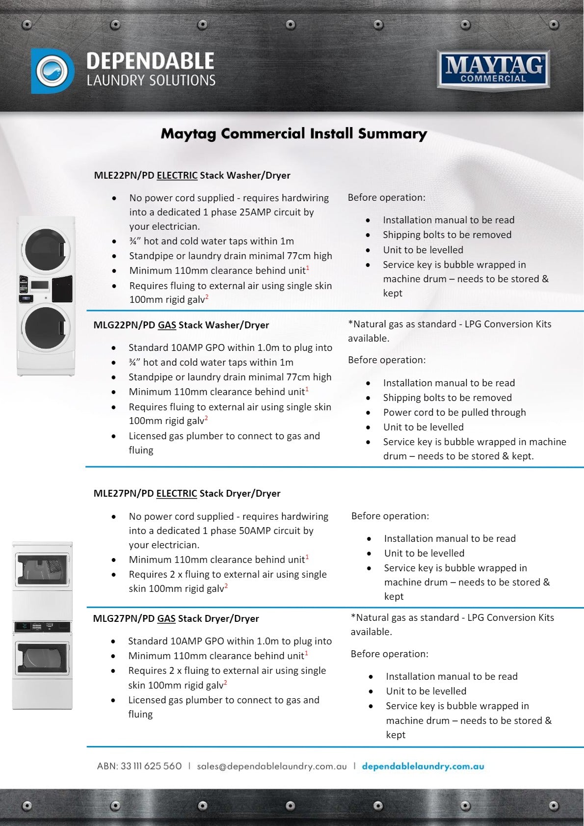 Thumbnail - Maytag Commercial MLG22PN - Electric Stack Washer/Dryer