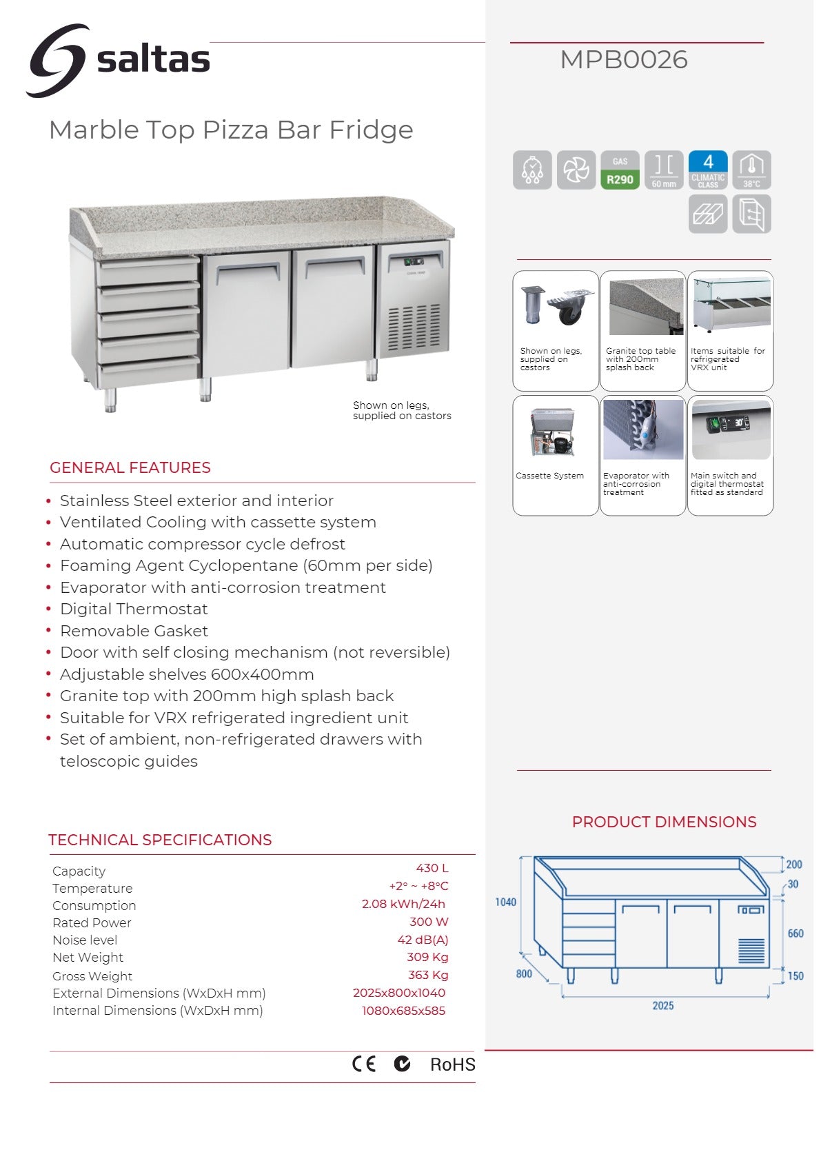 Thumbnail - Saltas MPB0026 - Marble Top Pizza Fridge