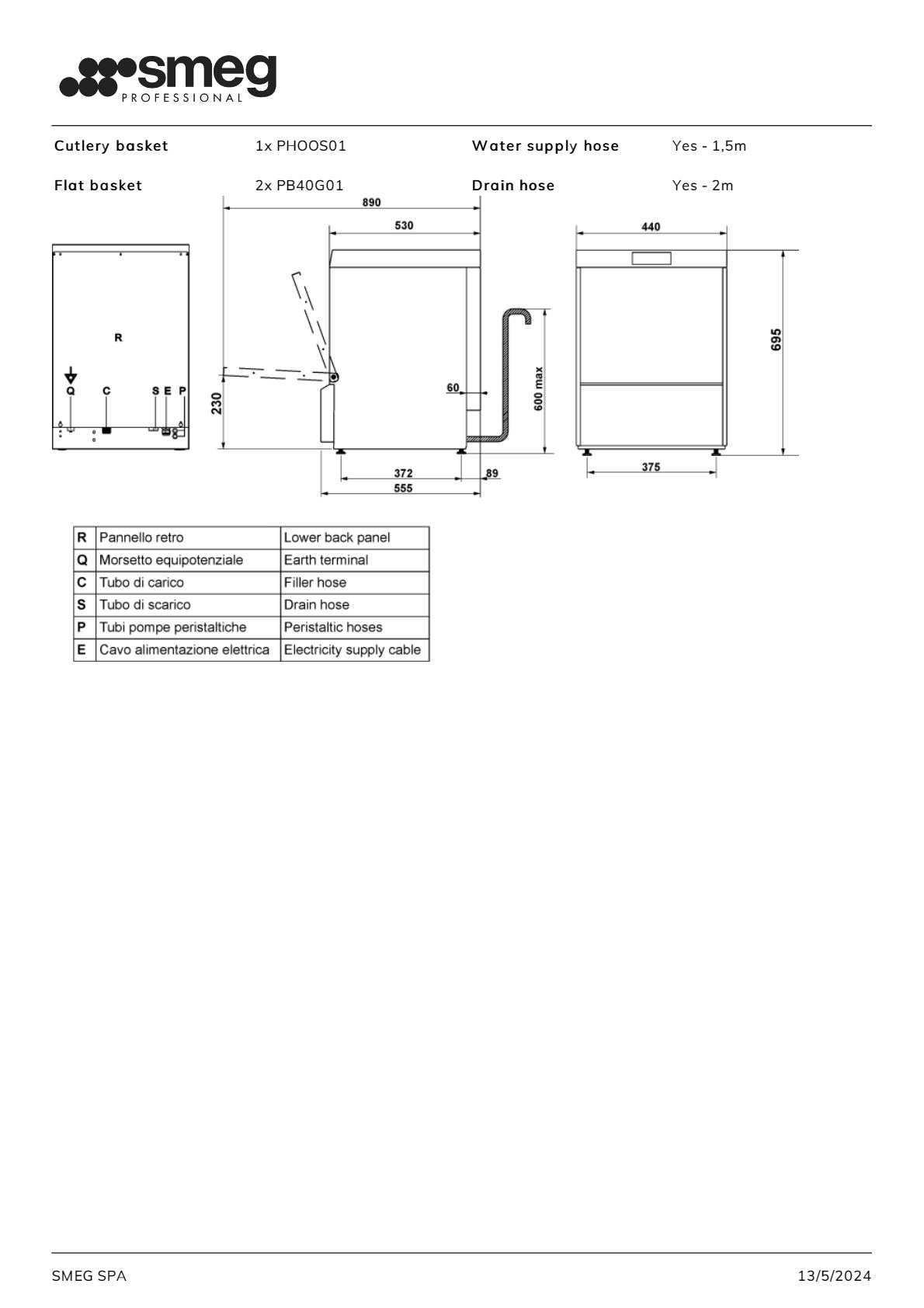 Smeg Professional Ecoline SPG405MAU - Underbench Glasswasher