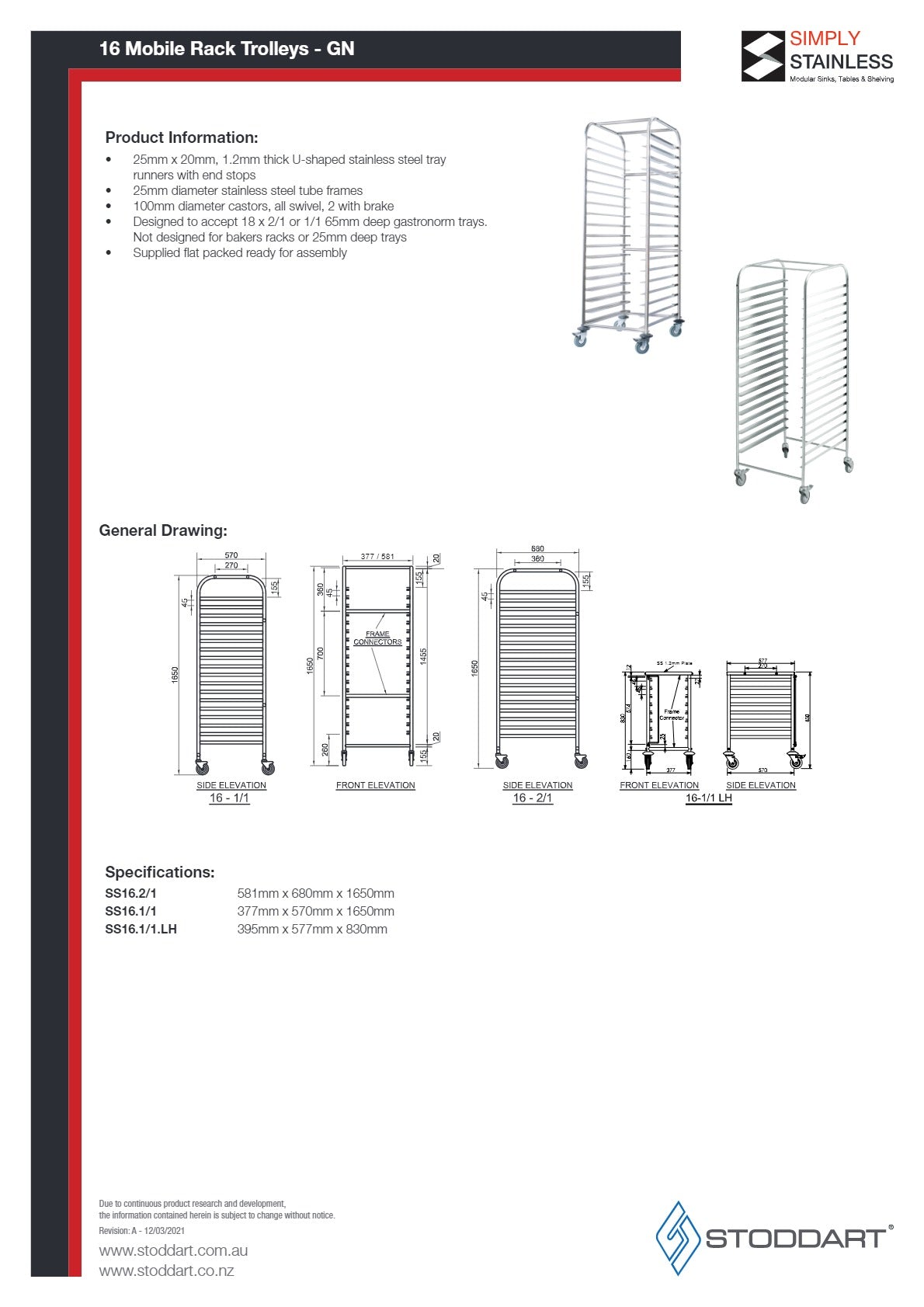 Simply Stainless SS16.BT - Stainless Steel Mobile Trolley