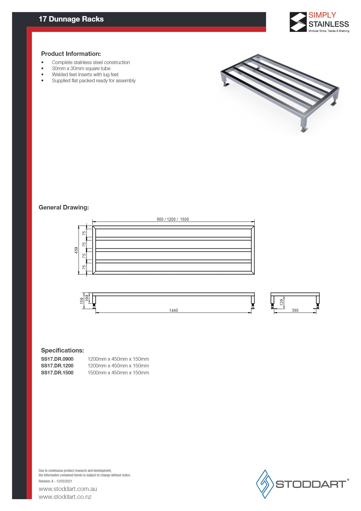 Simply Stainless SS17.DR.1500 - Dunnage Rack