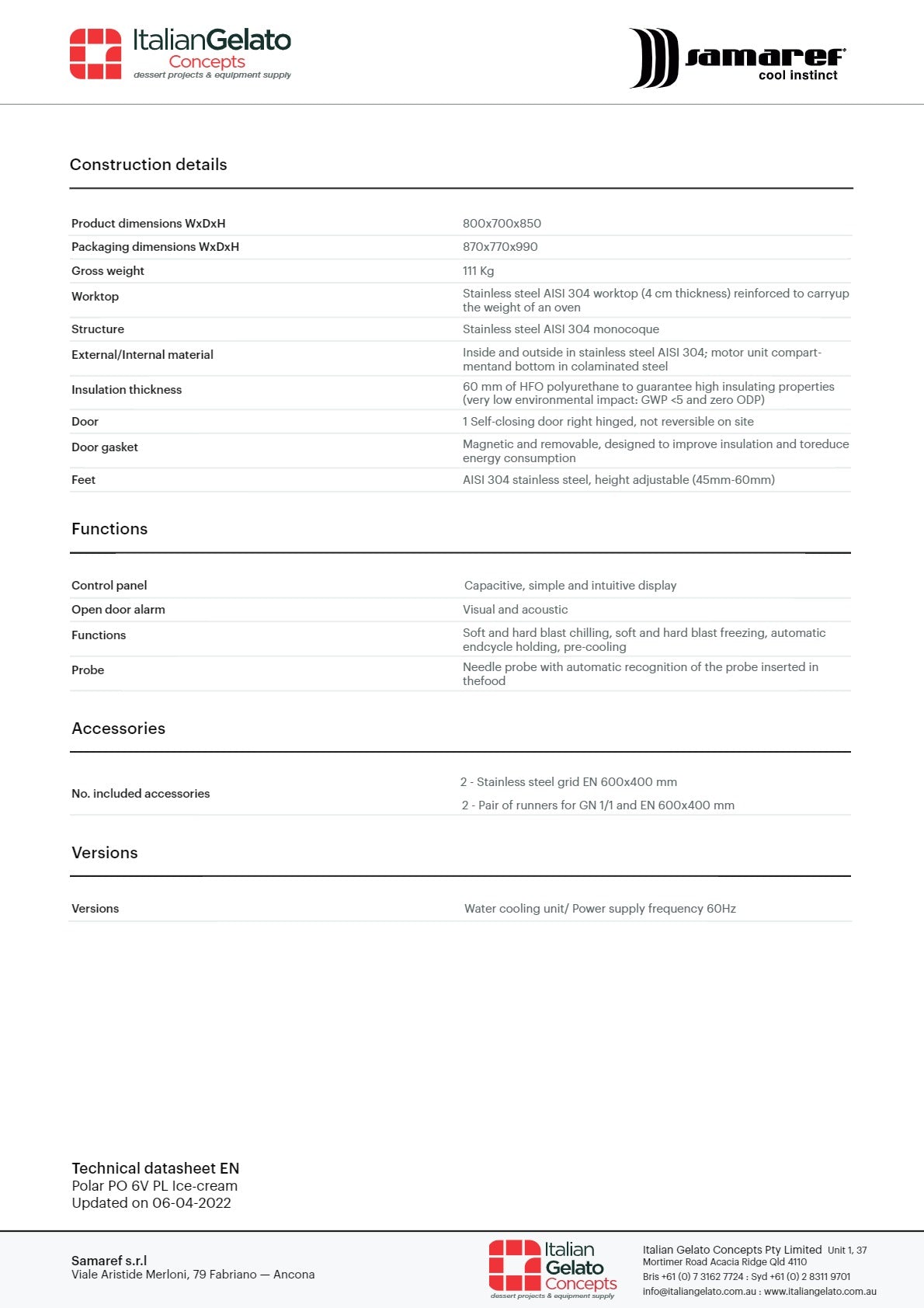 Samaref PO 6V PL - Blast Freezer