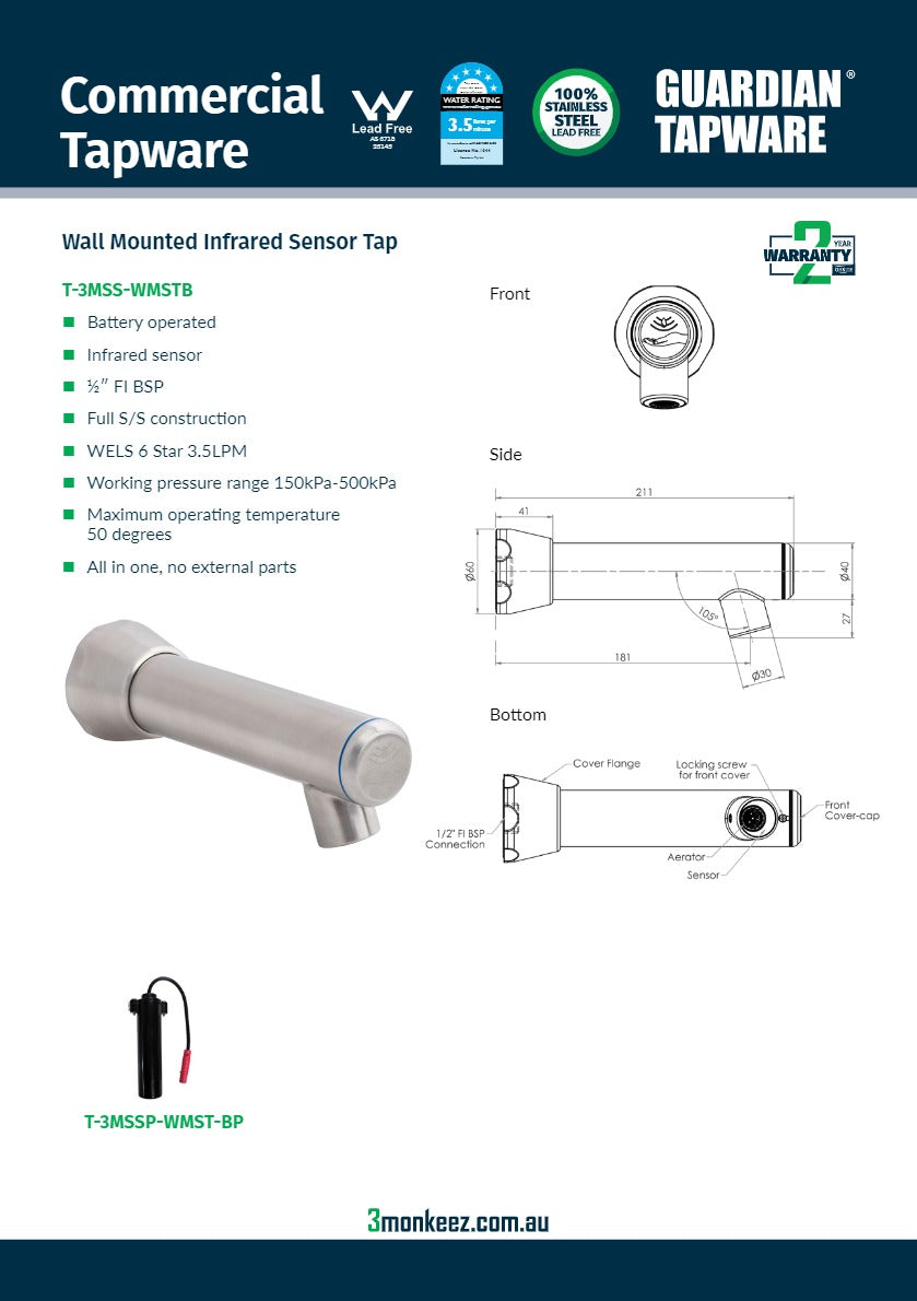 Thumbnail - 3Monkeez T-3MSS-WMSTB - Wall Mounted Sensor Tap