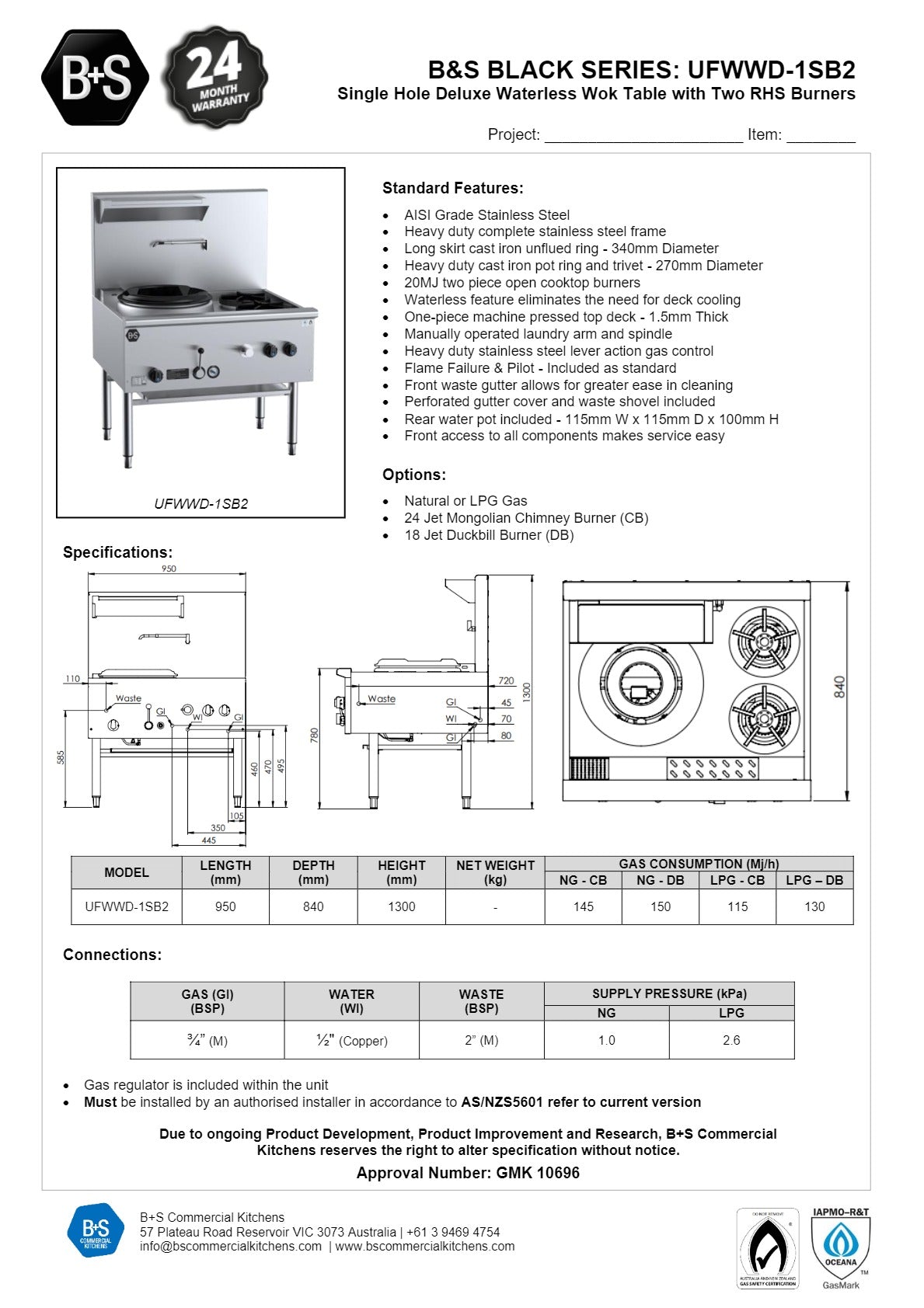 Thumbnail - B+S Black UFWWD-1SB2 - Waterless Wok Table