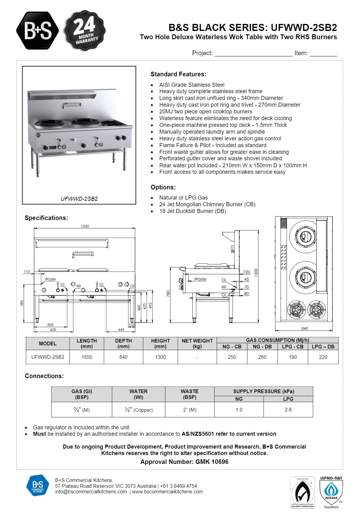 Thumbnail - B+S Black UFWWD-2SB2 - Waterless Wok Table