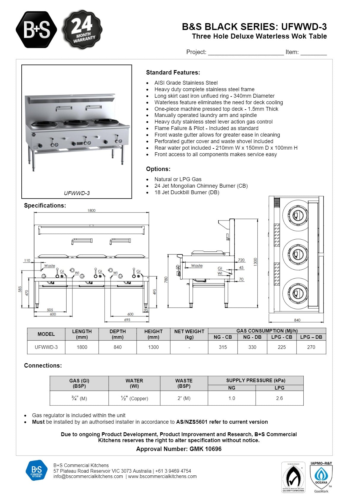 Thumbnail - B+S Black UFWWD-3 - Waterless Wok Table