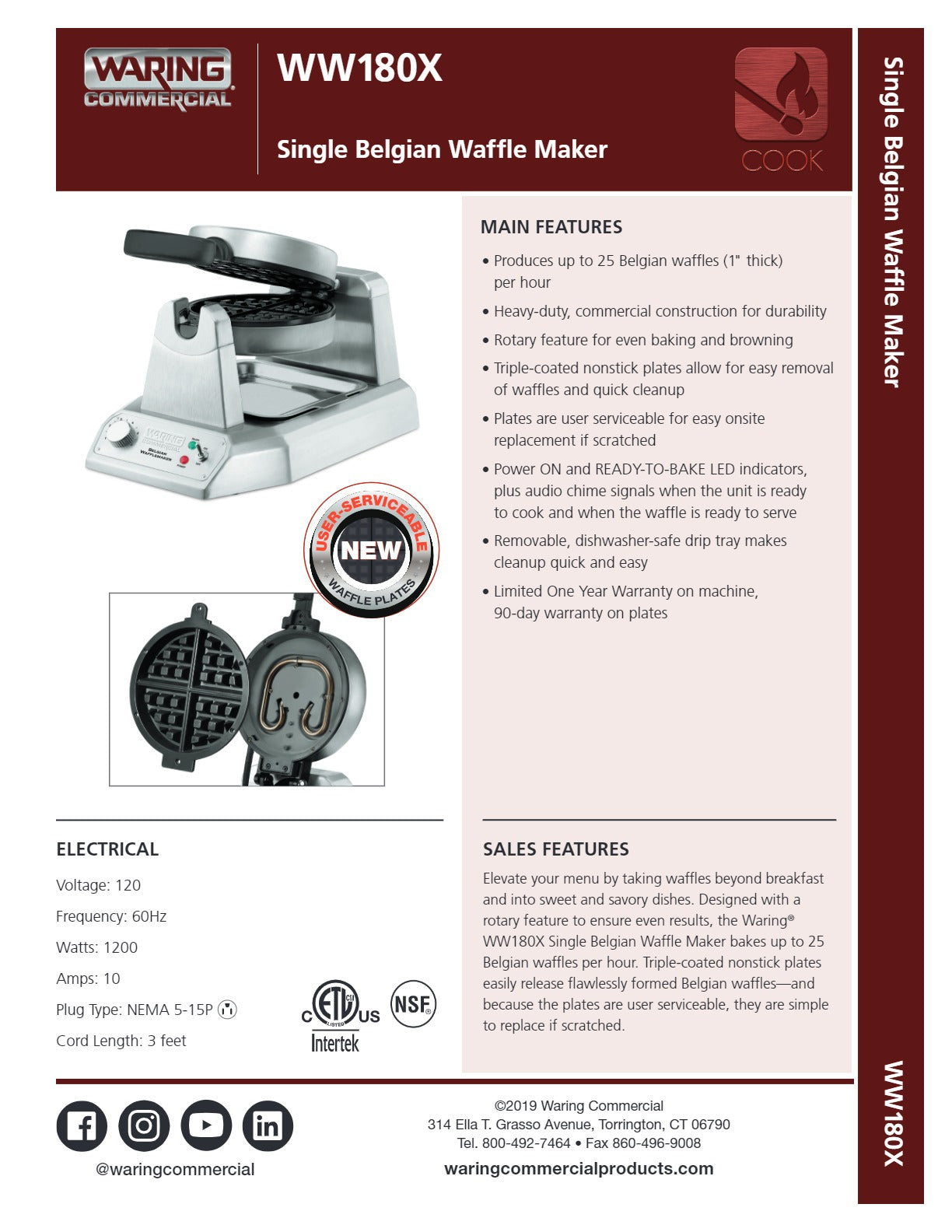 Thumbnail - Waring WW180X - Belgian Waffle Maker