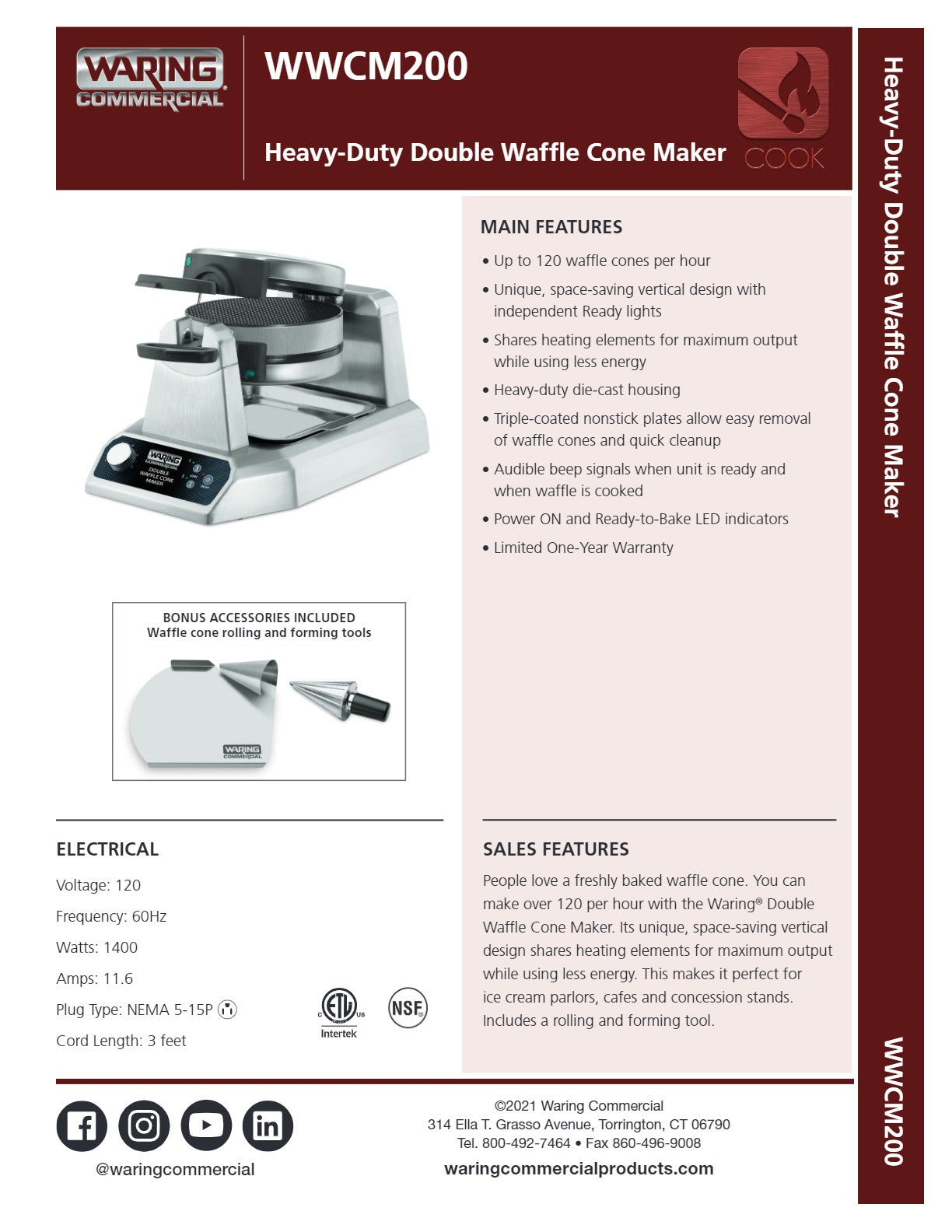 Thumbnail - Waring WWCM200 - Double Waffle Cone Maker